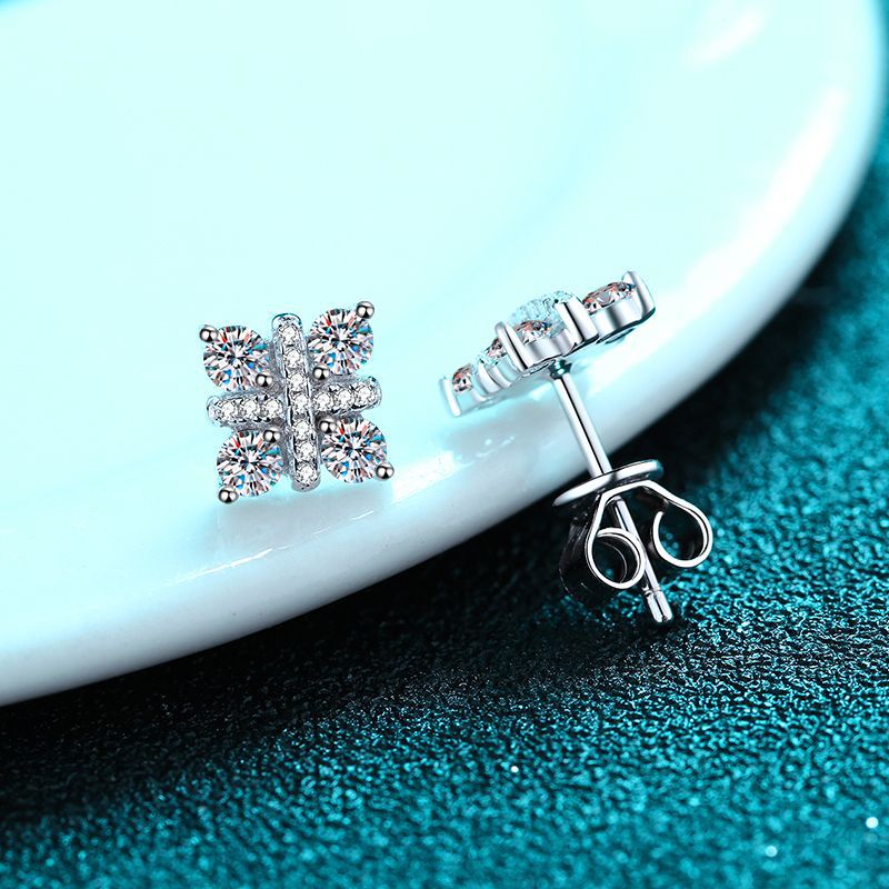 Cubic Flower Moissanite Stud Earrings 0.48ct