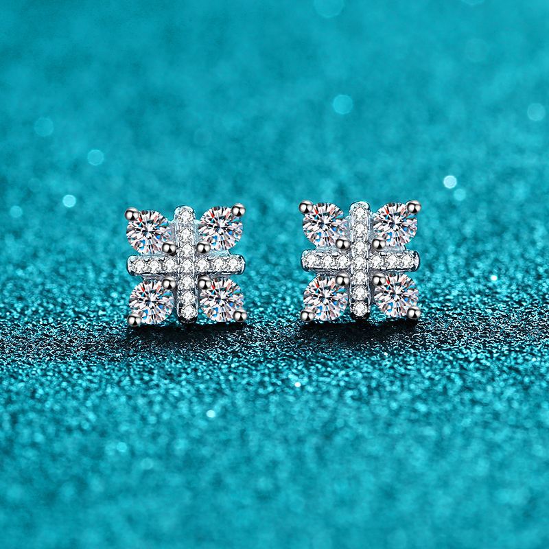 Cubic Flower Moissanite Stud Earrings 0.48ct