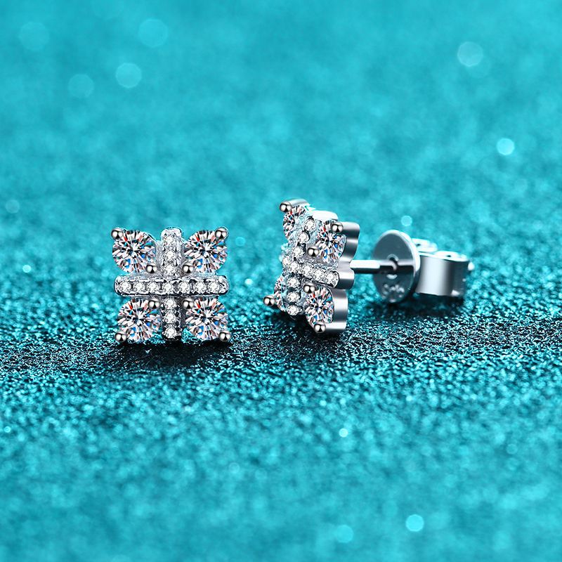 Cubic Flower Moissanite Stud Earrings 0.48ct